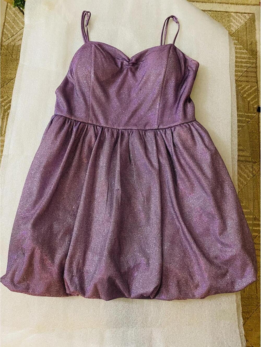 Purple Glitter Bubble Hem Party Dress with Size 13